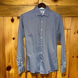 Men’s DUCHAMP London Tailored Fit Blue Woven Dress Shirt 14.5 x 37 / S - MINT